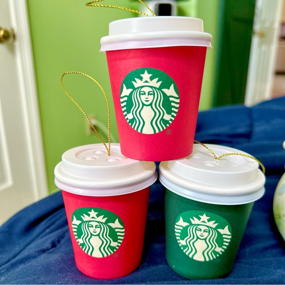 Starbucks Cups Christmas Festive Xmas Tree Ornament Holiday Seasonal Set of 3 - Picture 2 of 4